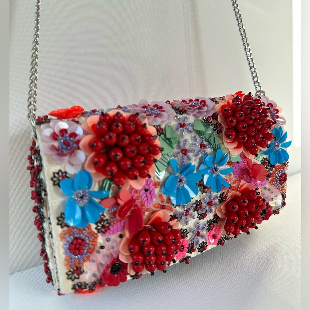 Embellished Floral Sequin Shoulder Bag - Multicolor